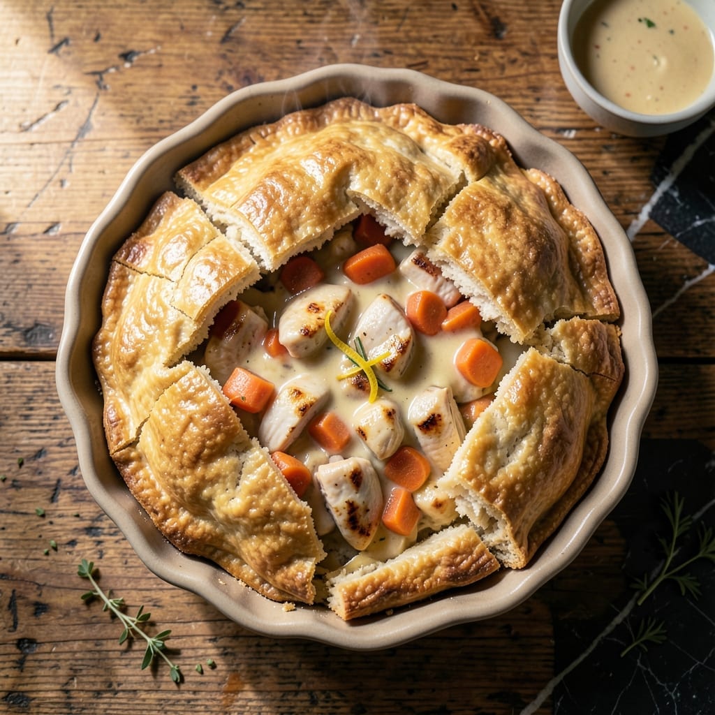 Andrew Zimmern's Chicken Pot Pie Recipe: Flaky Crust Over Herbed Cream Filling Andrew Zimmern's Chicken Pot Pie Recipe: Flaky Crust Over Herbed Cream Filling