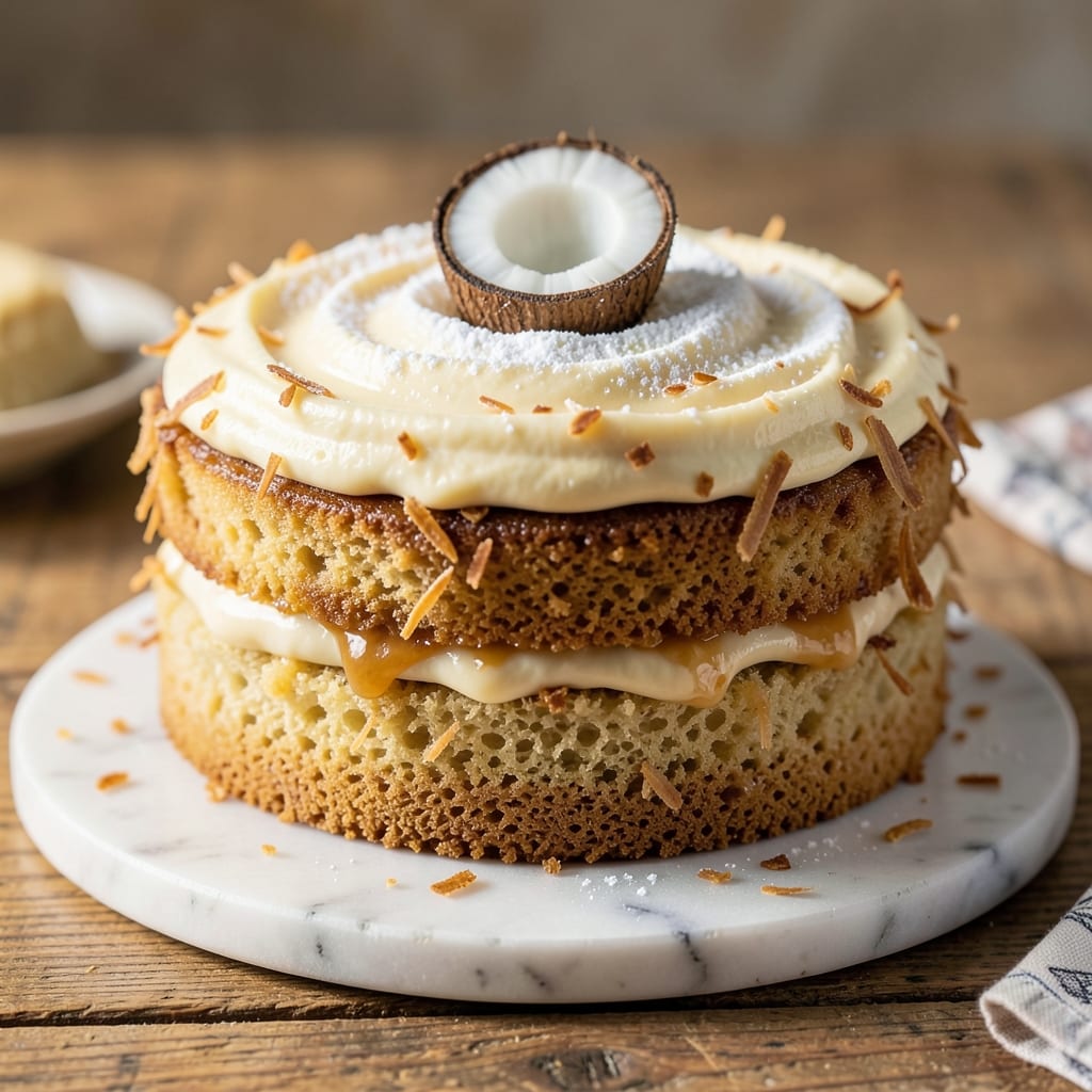 2 Layer Coconut Cake Recipe: Tropical Vanilla Swirls and Toasted Coconut Crunch
