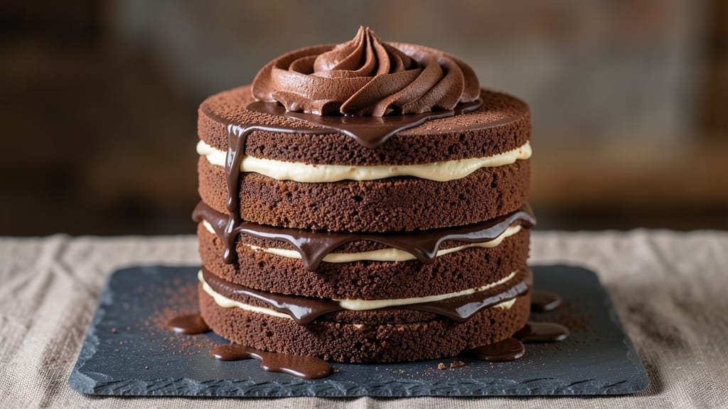 24-Layer Chocolate Cake Recipe: Rich Ganache Swirls Between Each Decadent Tier