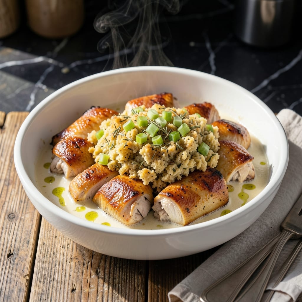 Crock Pot Chicken and Stuffing Recipe: Herbed Bread Cubes and Tender Meat Crock Pot Chicken and Stuffing Recipe: Herbed Bread Cubes and Tender Meat