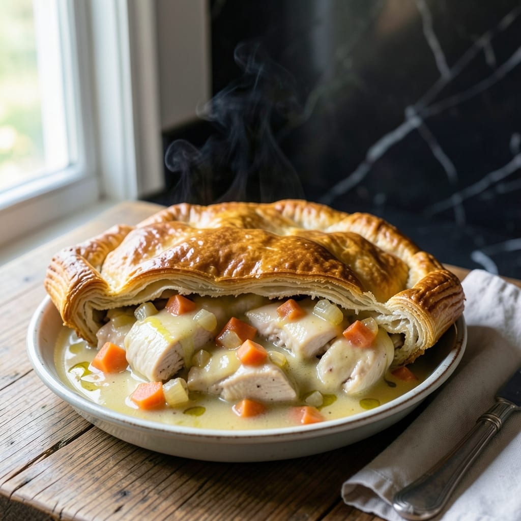 Quick And Easy Homemade Chicken Pot Pie Recipe: Buttery Crust Over Savory Filling