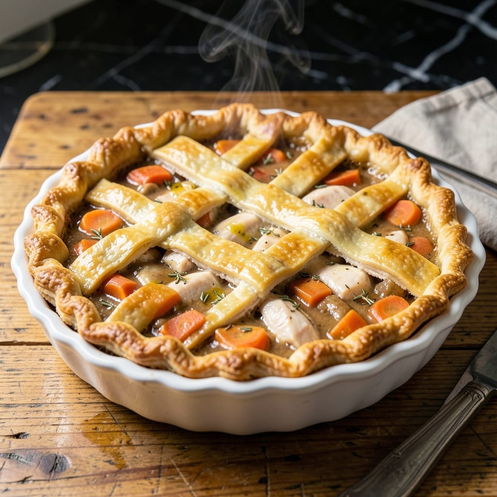 One Crust Chicken Pot Pie Recipe: Flaky Top Over Creamy Herb Filling