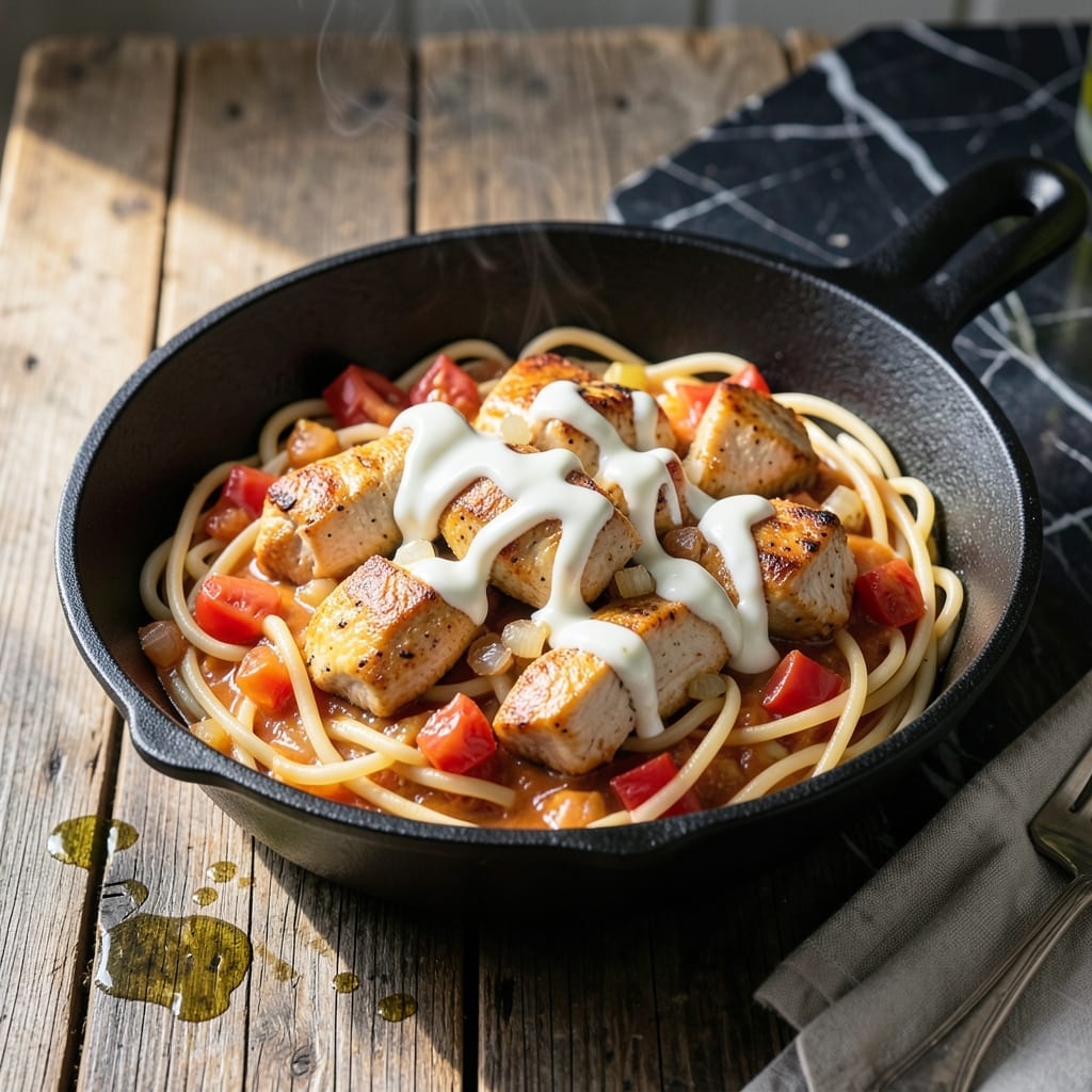 One Pot Chicken Spaghetti Recipe: Creamy Tomato Noodles in One Pan One Pot Chicken Spaghetti Recipe: Creamy Tomato Noodles in One Pan