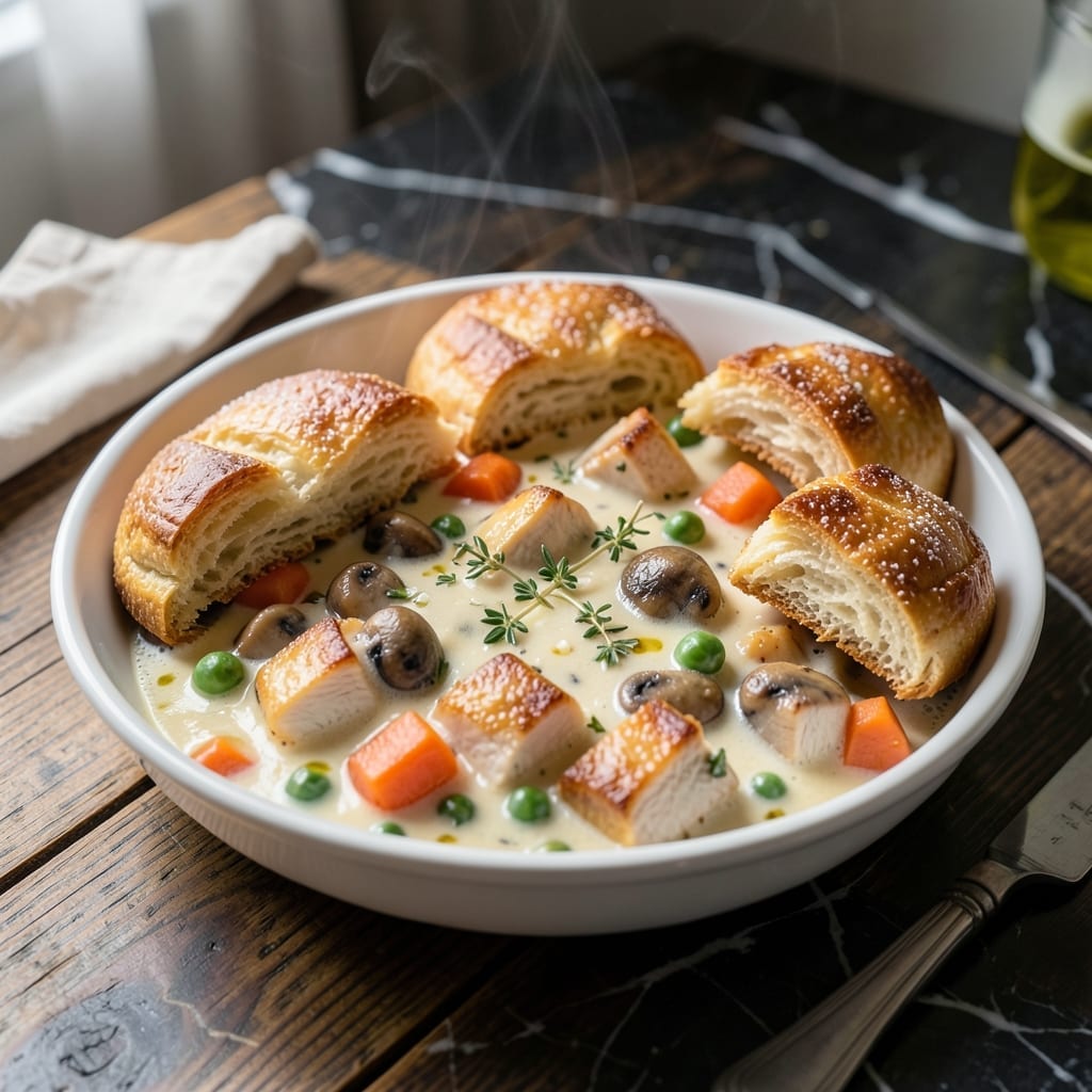Chicken Pot Pie Recipe With Biscuits: Flaky Topping Over Savory Herb Filling