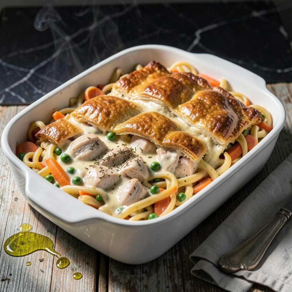 Chicken Pot Pie Noodle Bake Recipe: Egg Noodles Meet Creamy Filling Chicken Pot Pie Noodle Bake Recipe: Egg Noodles Meet Creamy Filling