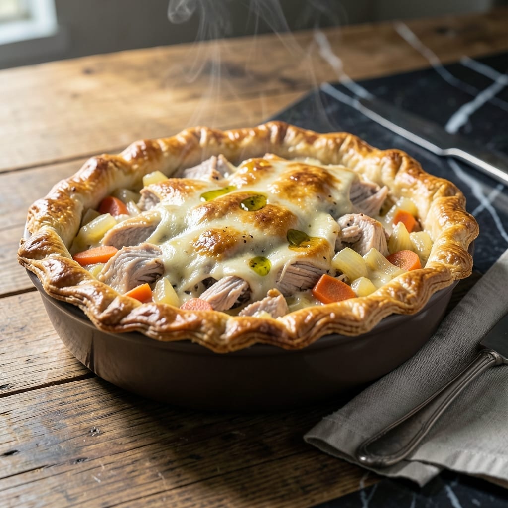 Large Turkey Pot Pie Recipe: Buttery Lattice Over Rustic Filling Large Turkey Pot Pie Recipe: Buttery Lattice Over Rustic Filling