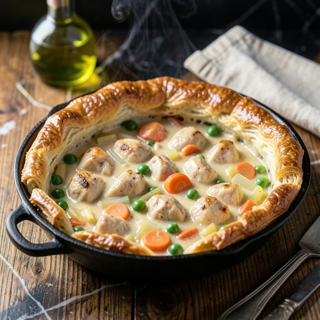 Skillet Chicken Pot Pie Recipe: One-Pan Comfort With Flaky Biscuit Topping