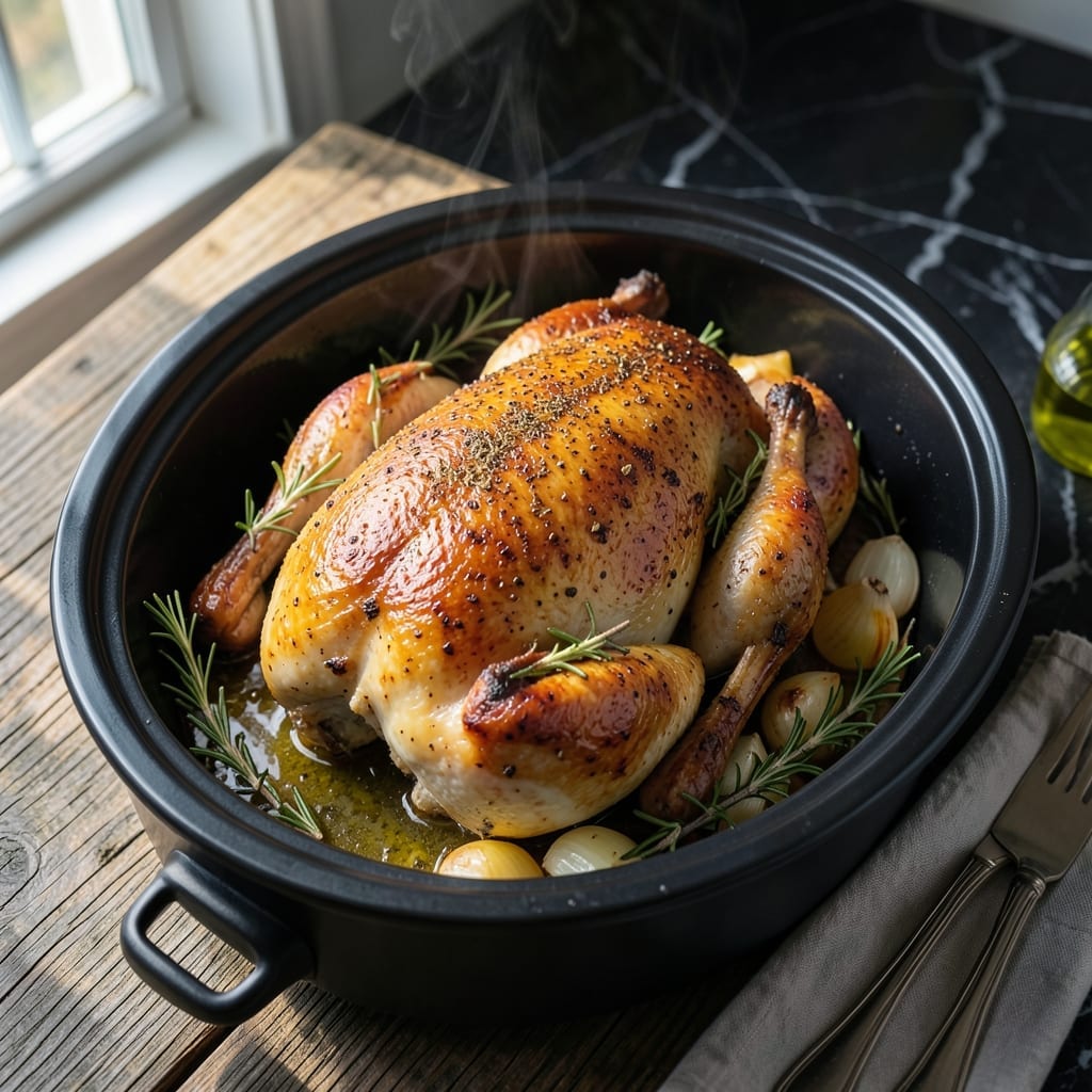 Roasted Chicken in Crock Pot Recipe: Hands-Off Juicy Herb-Infused Bird