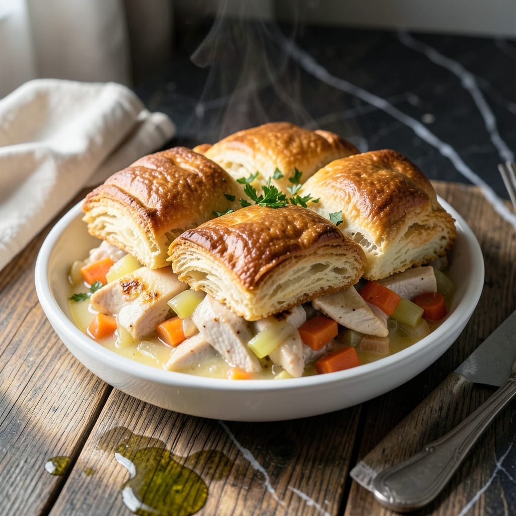 Chicken Pot Pie Recipe With Frozen Biscuits: Flaky Topping Over Creamy Filling