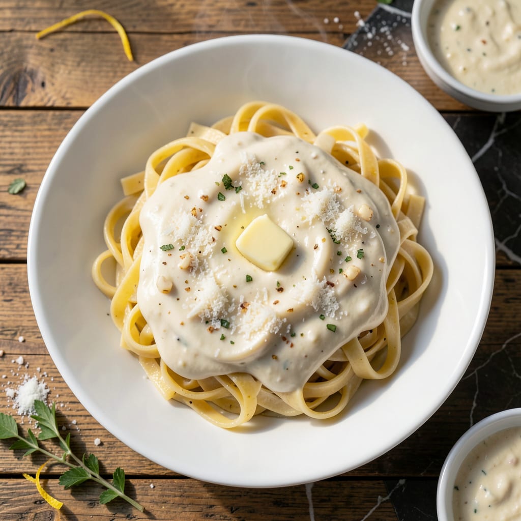 Alfredo Sauce Low Fat Recipe: Light and Velvety Without the Cream illustration with key details
