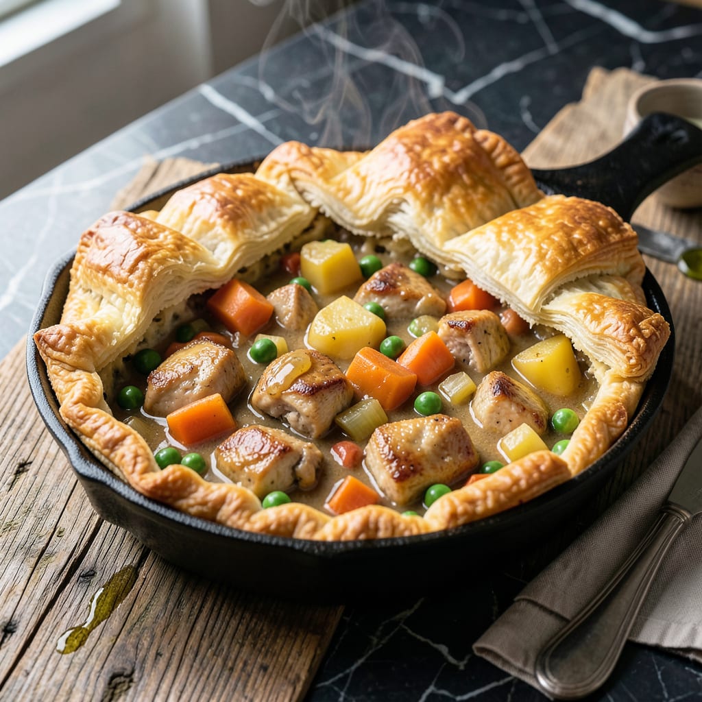 amish pot pie recipe illustration with key details