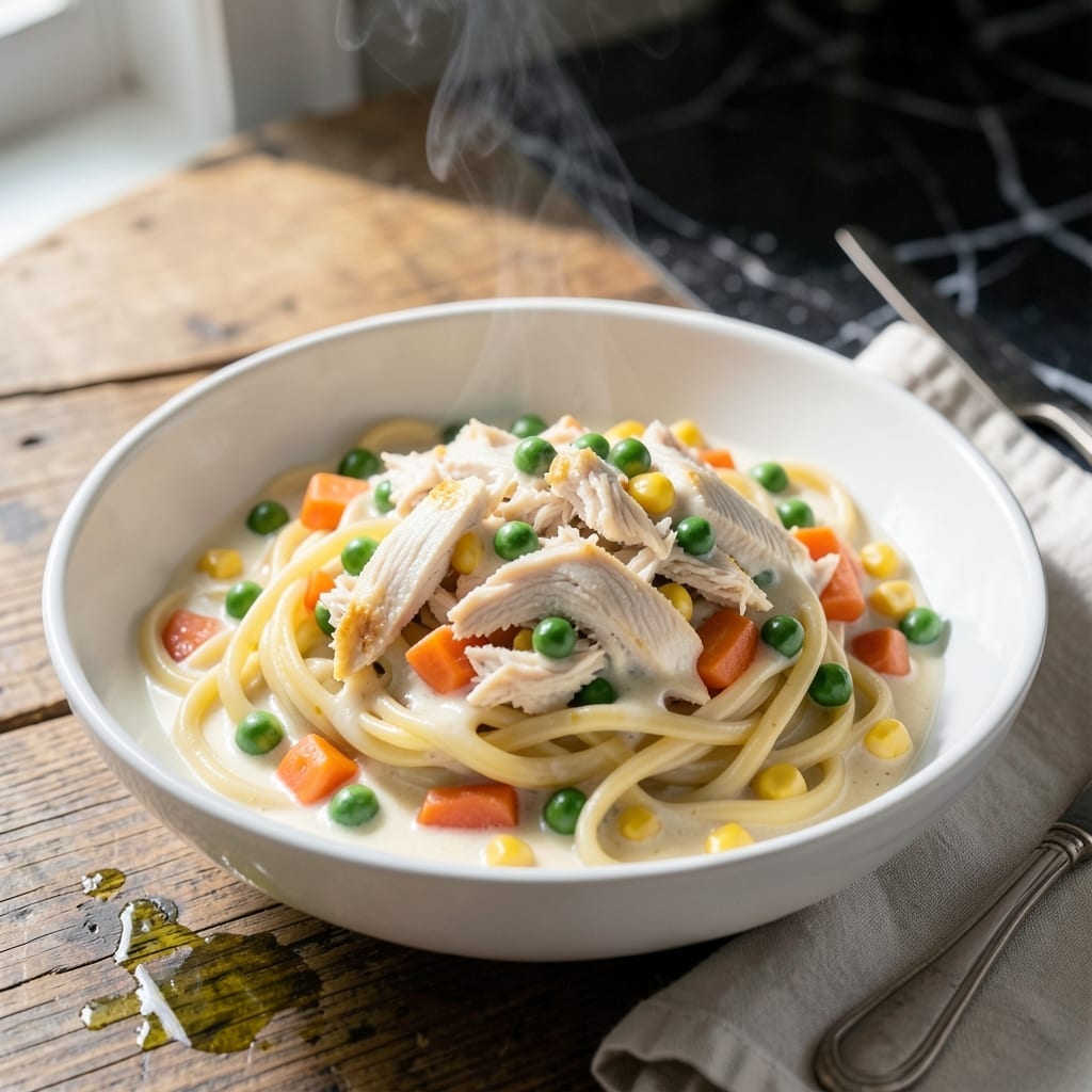 Crockpot Chicken Pot Pie Noodles Recipe: Hands-Free Creamy Comfort