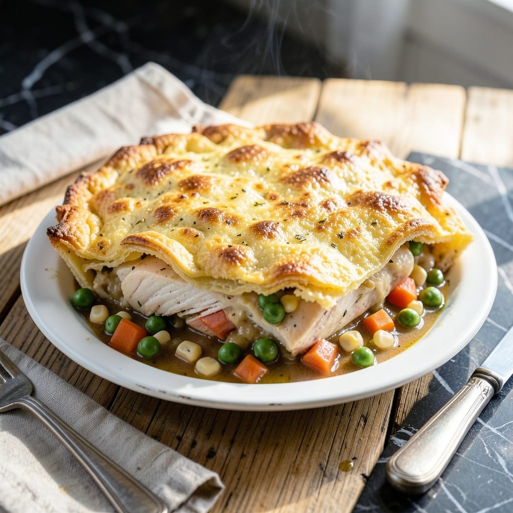 Chicken Pot Pie Recipe With Pancake Mix: Fluffy Biscuit Topping Over Creamy Herb Filling