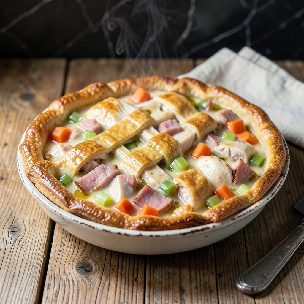Chicken and Ham Pot Pie Recipe: Buttery Layers Wrapped in Golden Crust