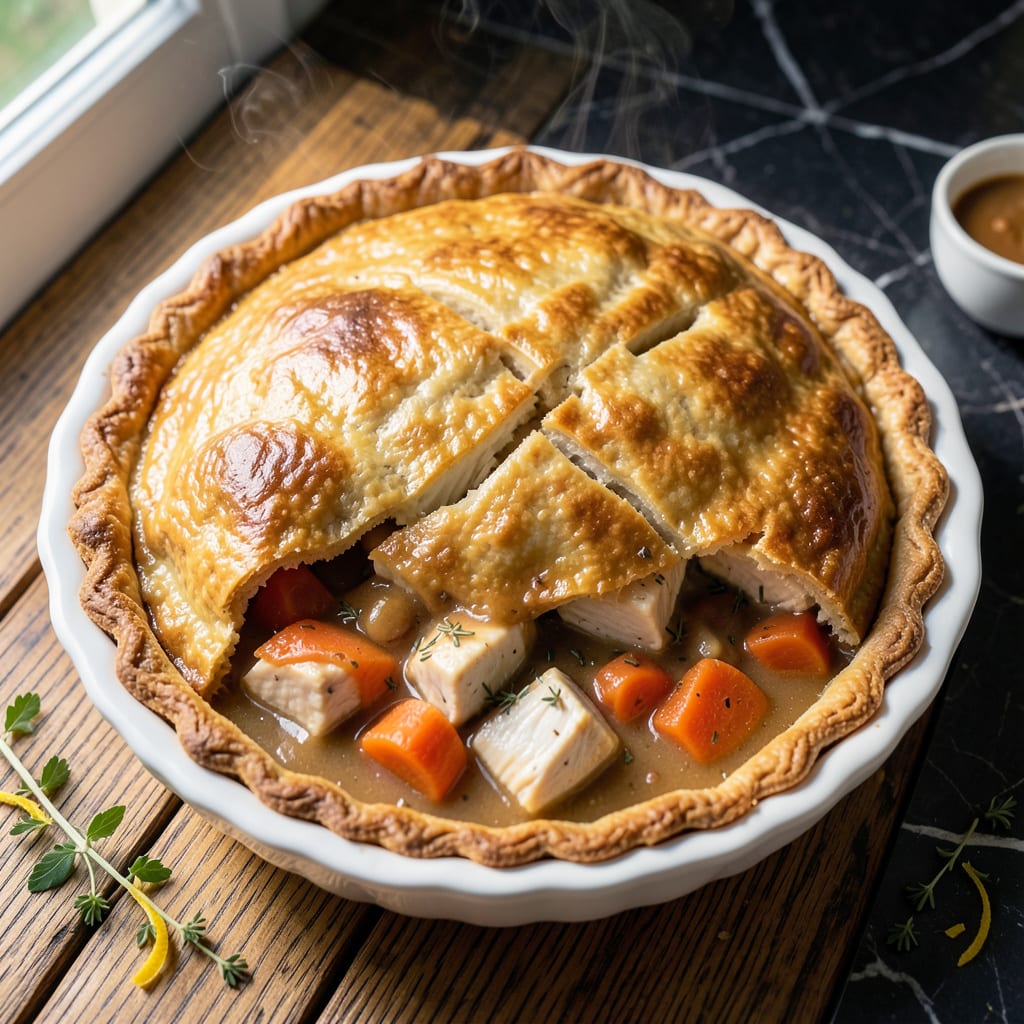 Comprehensive Baked Pot Pie Recipe: Buttery Crust Over Creamy Chicken and Veggies visual reference