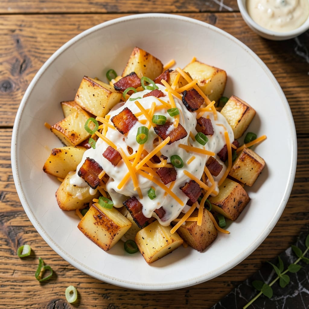 Visual representation of baked potato salad recipe pioneer woman