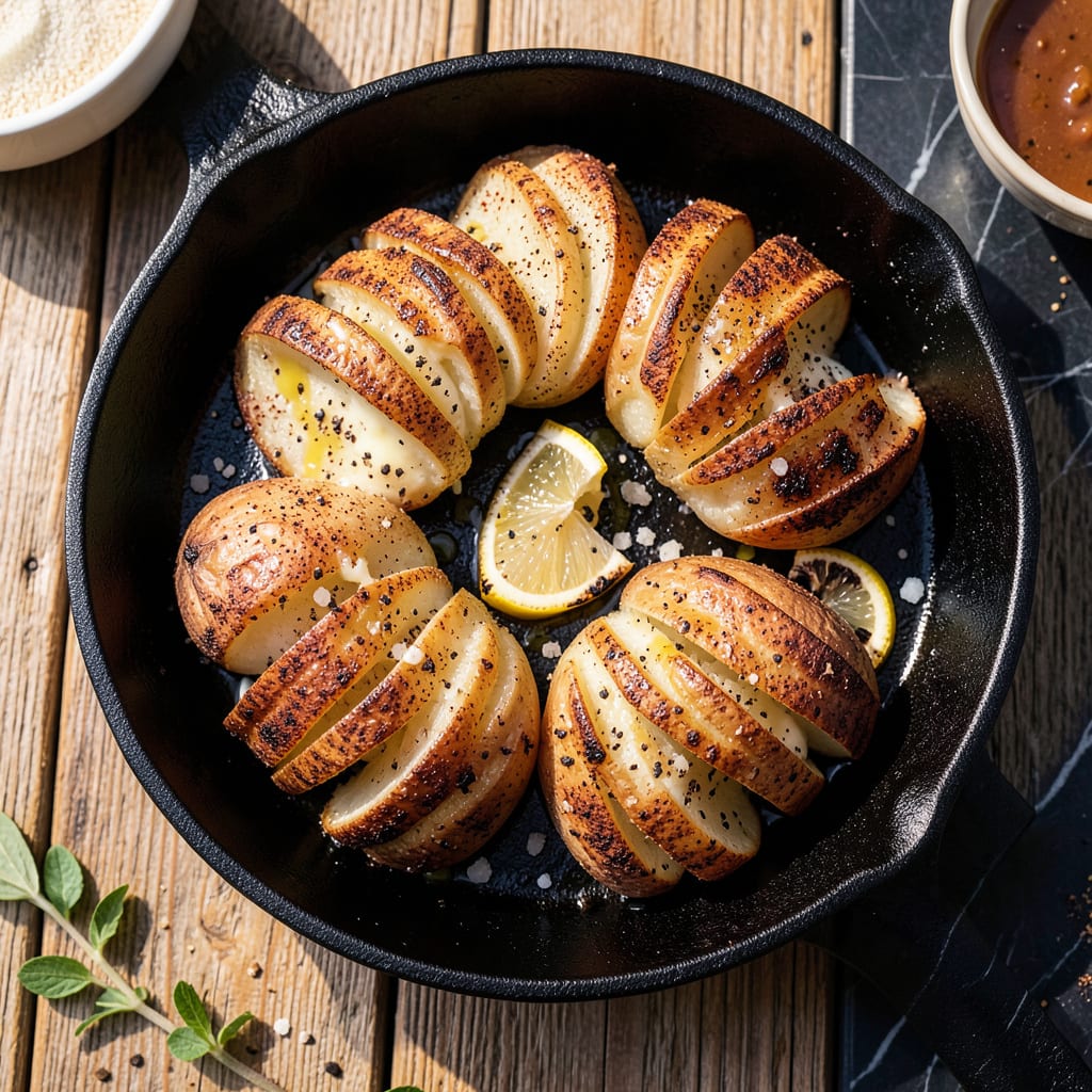 BBQ Hasselback Potatoes Recipe: Smoky Crispy Slices in One Pan illustration with key details