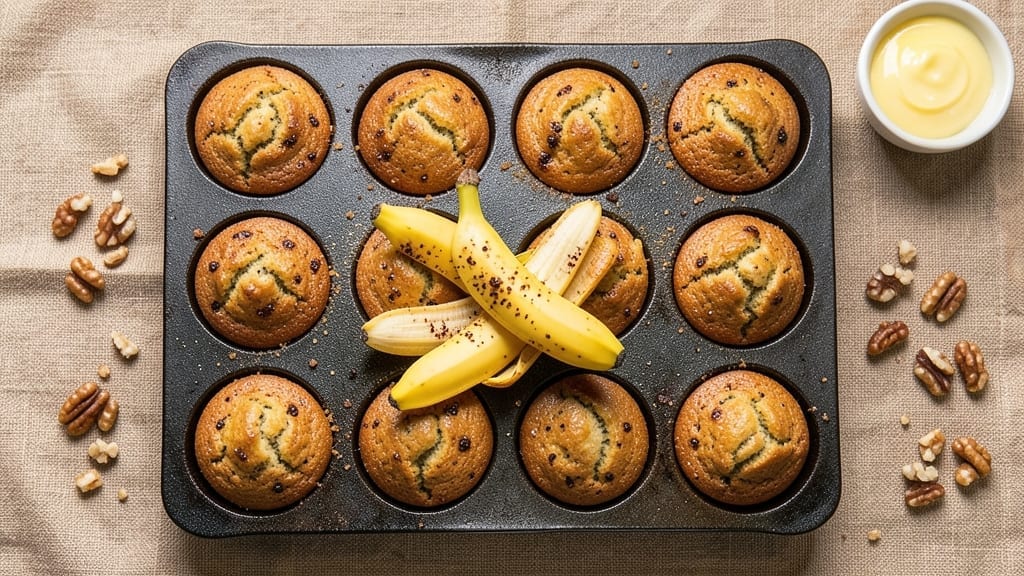 12 Banana Muffins Recipe: Double-Layered Moistness With Caramelized Top 12 Banana Muffins Recipe: Double-Layered Moistness With Caramelized Top