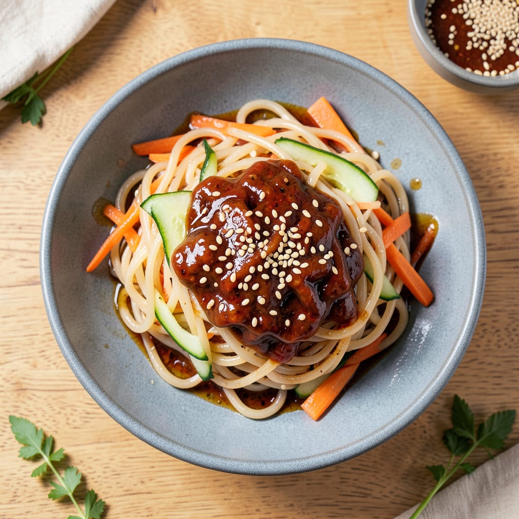 Bibibop Sweet Potato Noodles Recipe: Spicy Sweet Korean Fusion Bowl example with annotations