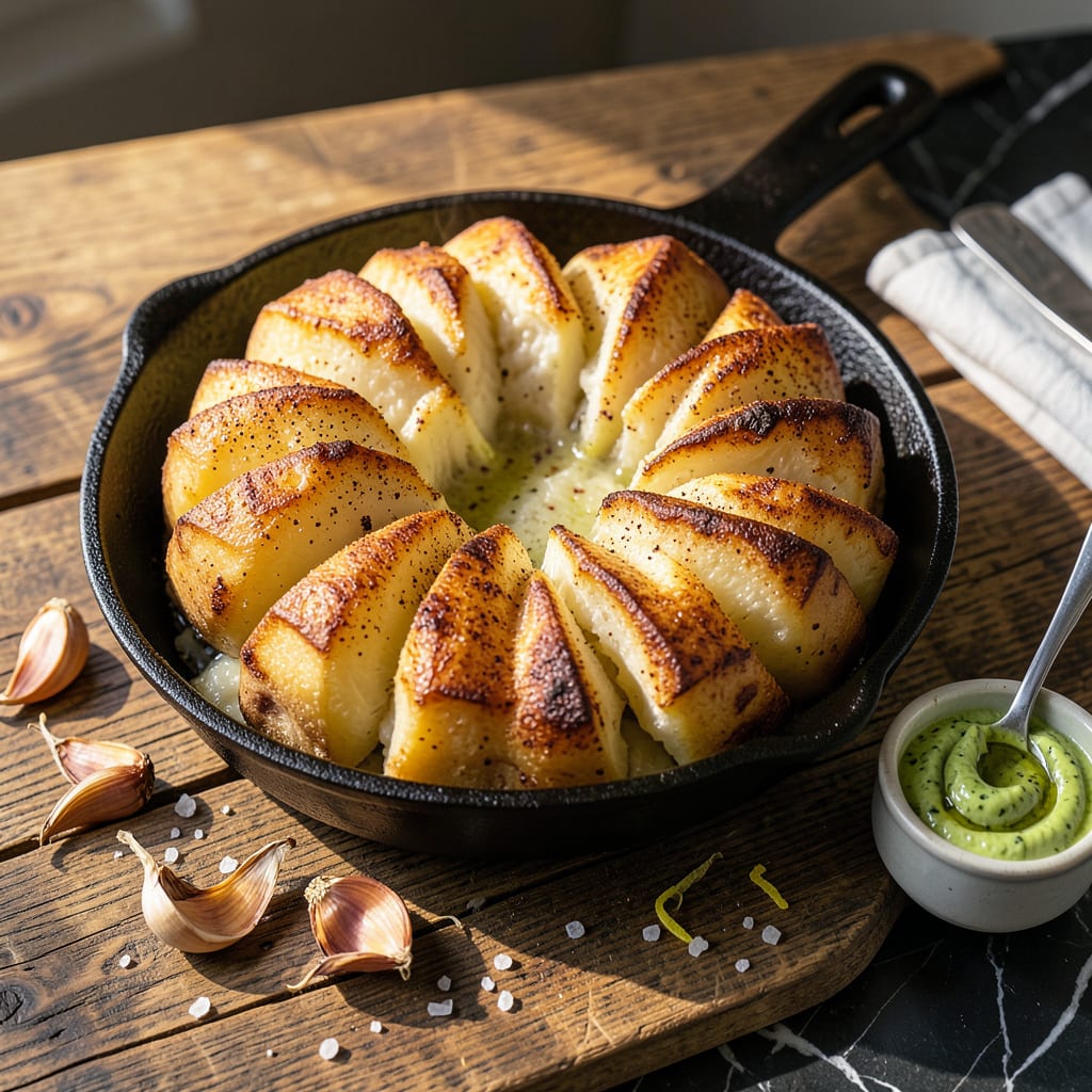 Blooming Potato Recipe: Crispy Petals With Cheesy Dip Centerpiece
