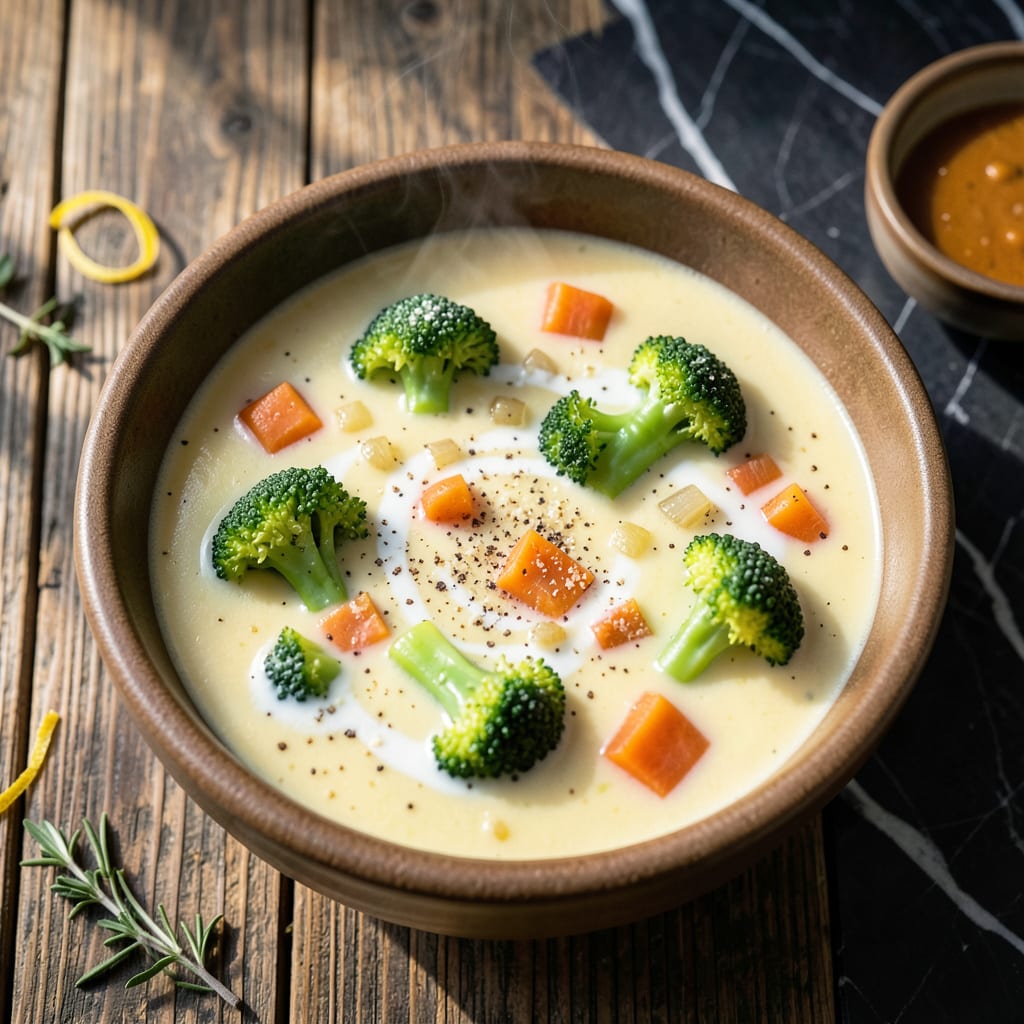 Broccoli Cheese Soup Low Fat Recipe: Velvety Texture Without the Guilt example with annotations