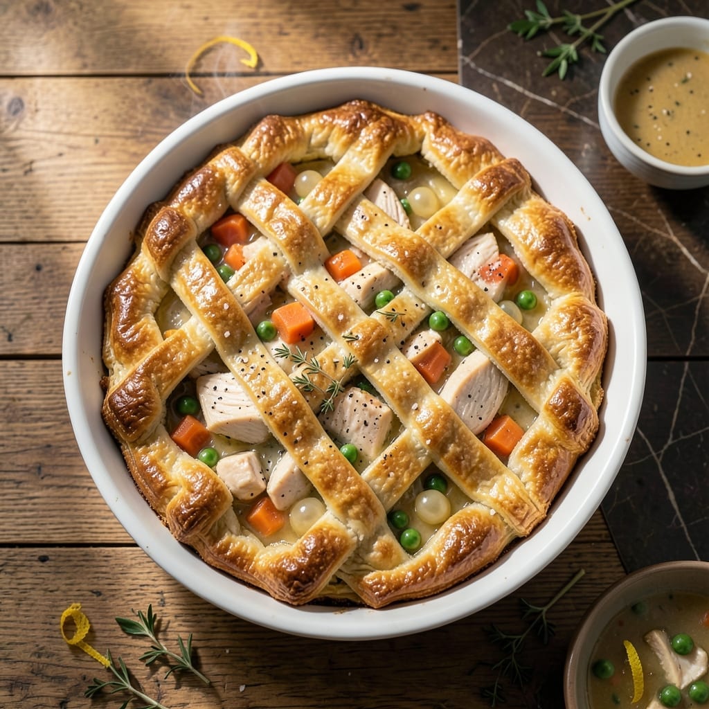 Chicken Pot Pie Casserole Recipe: Golden Puff Pastry Over Creamy Filling Chicken Pot Pie Casserole Recipe: Golden Puff Pastry Over Creamy Filling