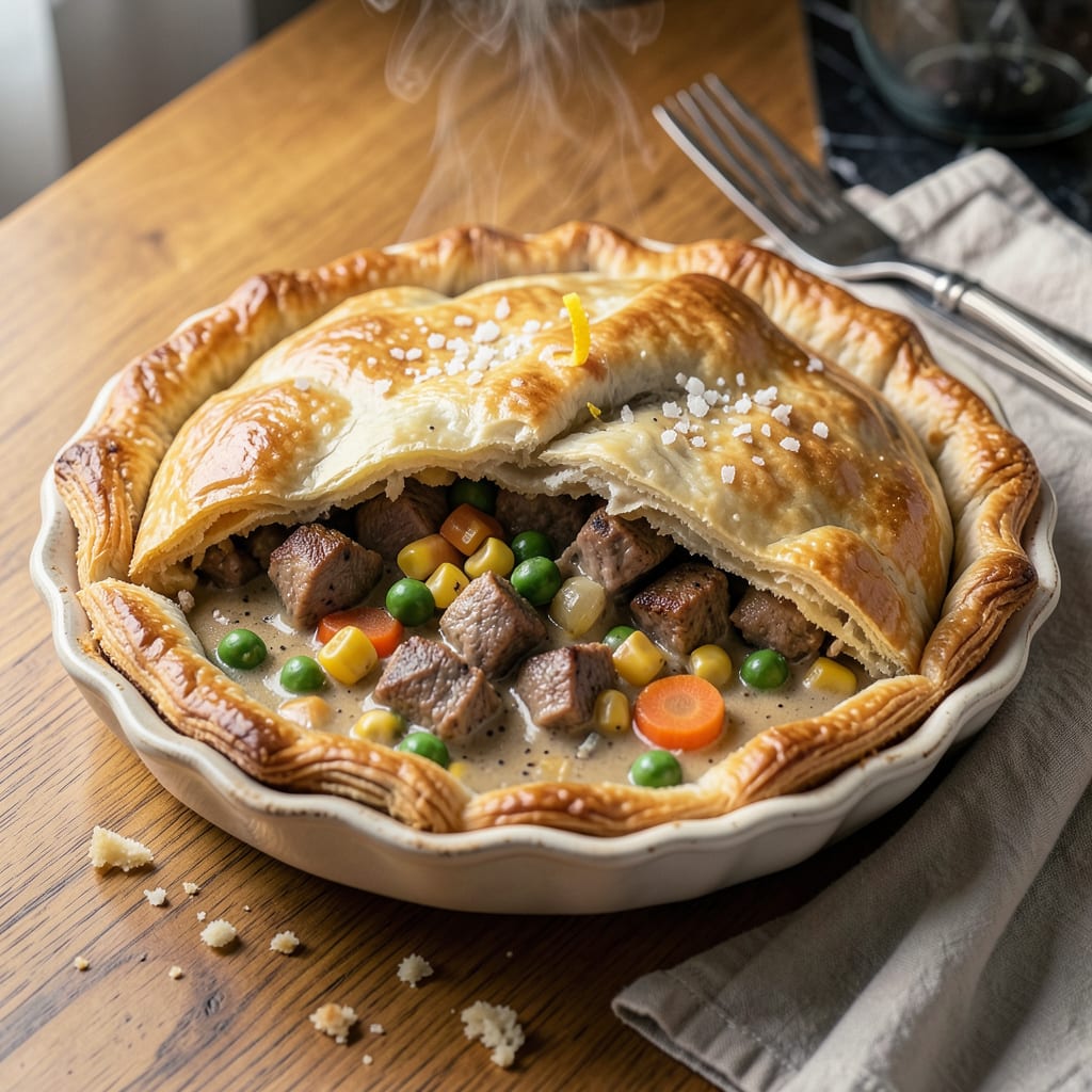 Campbell's Beef Pot Pie Recipe: Flaky Crust and Hearty Comfort in One Dish example with annotations