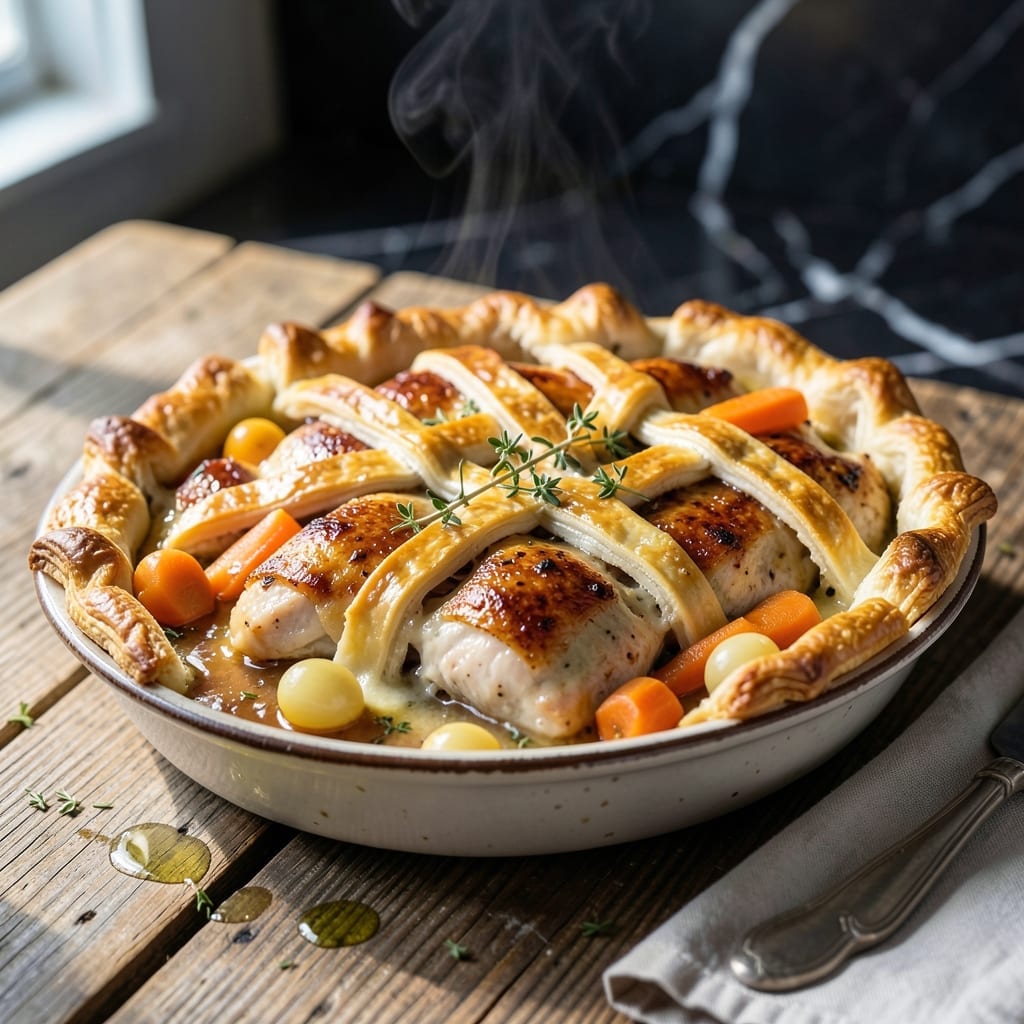 Roasted Chicken Pot Pie Recipe: Savory Filling With Flaky Crust Roasted Chicken Pot Pie Recipe: Savory Filling With Flaky Crust