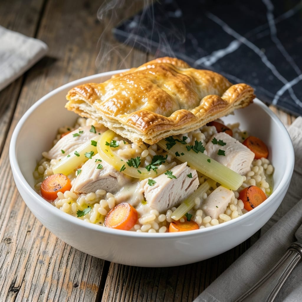 Creamy Chicken Pot Pie Orzo Recipe: One-Pot Comfort With Flaky Biscuit Topping