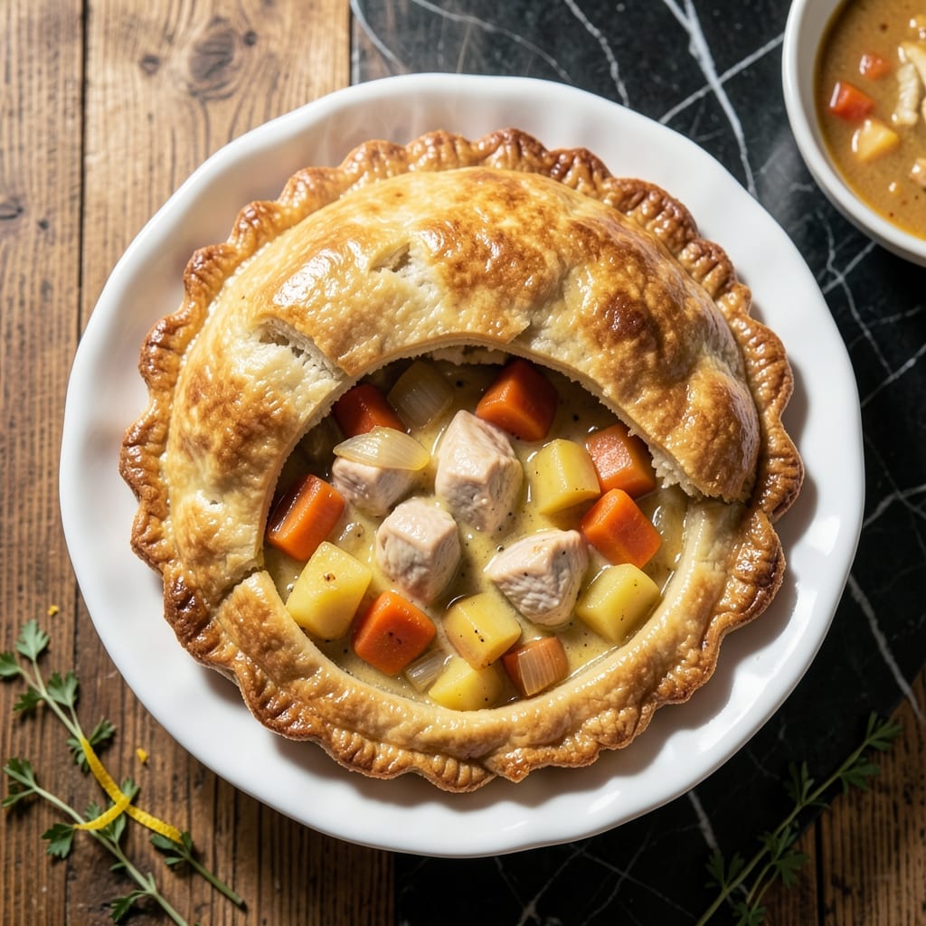 Chicken Pot Pie Recipe With Potatoes and Carrots: Flaky Crust Over Hearty Filling