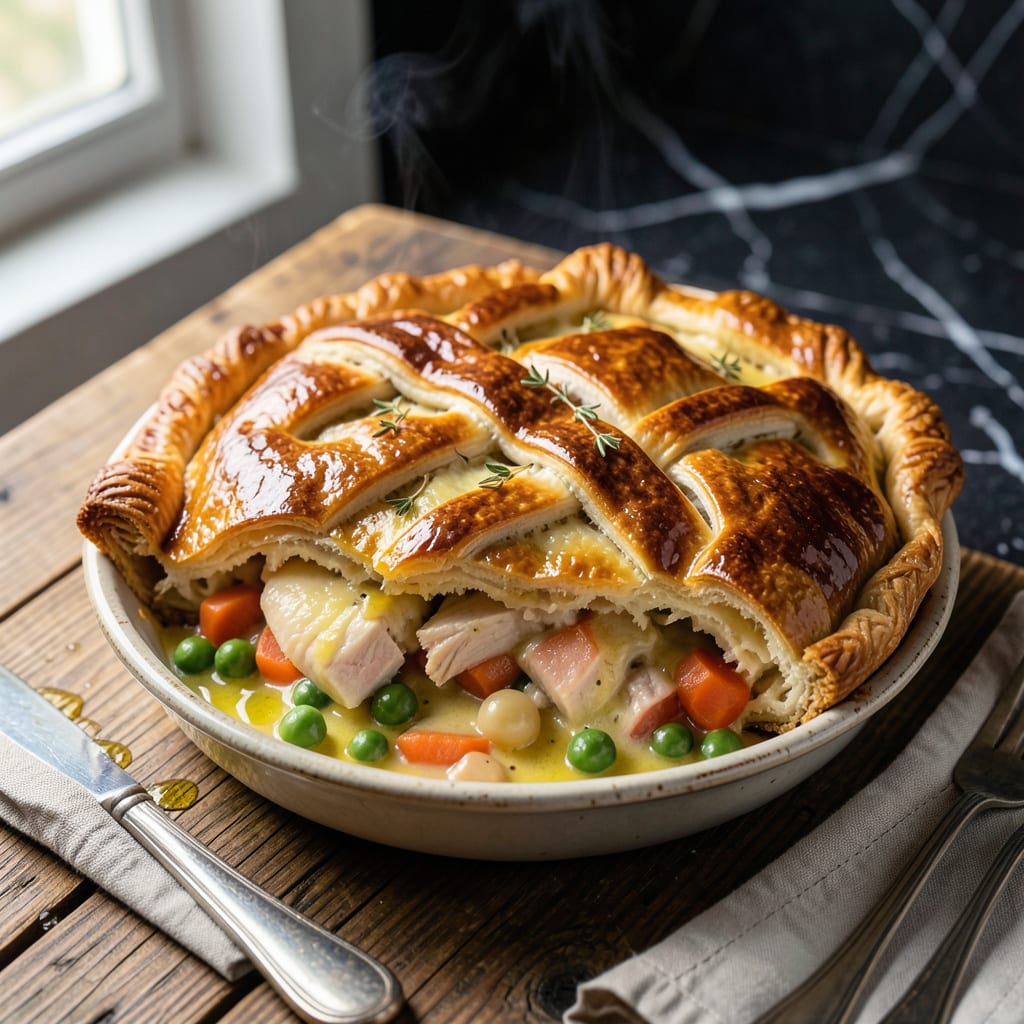 Visual representation of chciken pot pie recipe