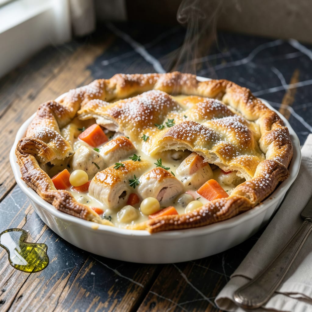 Chicken Pot Pie Recipe: Buttery Lattice Top With Creamy Filling illustration with key details