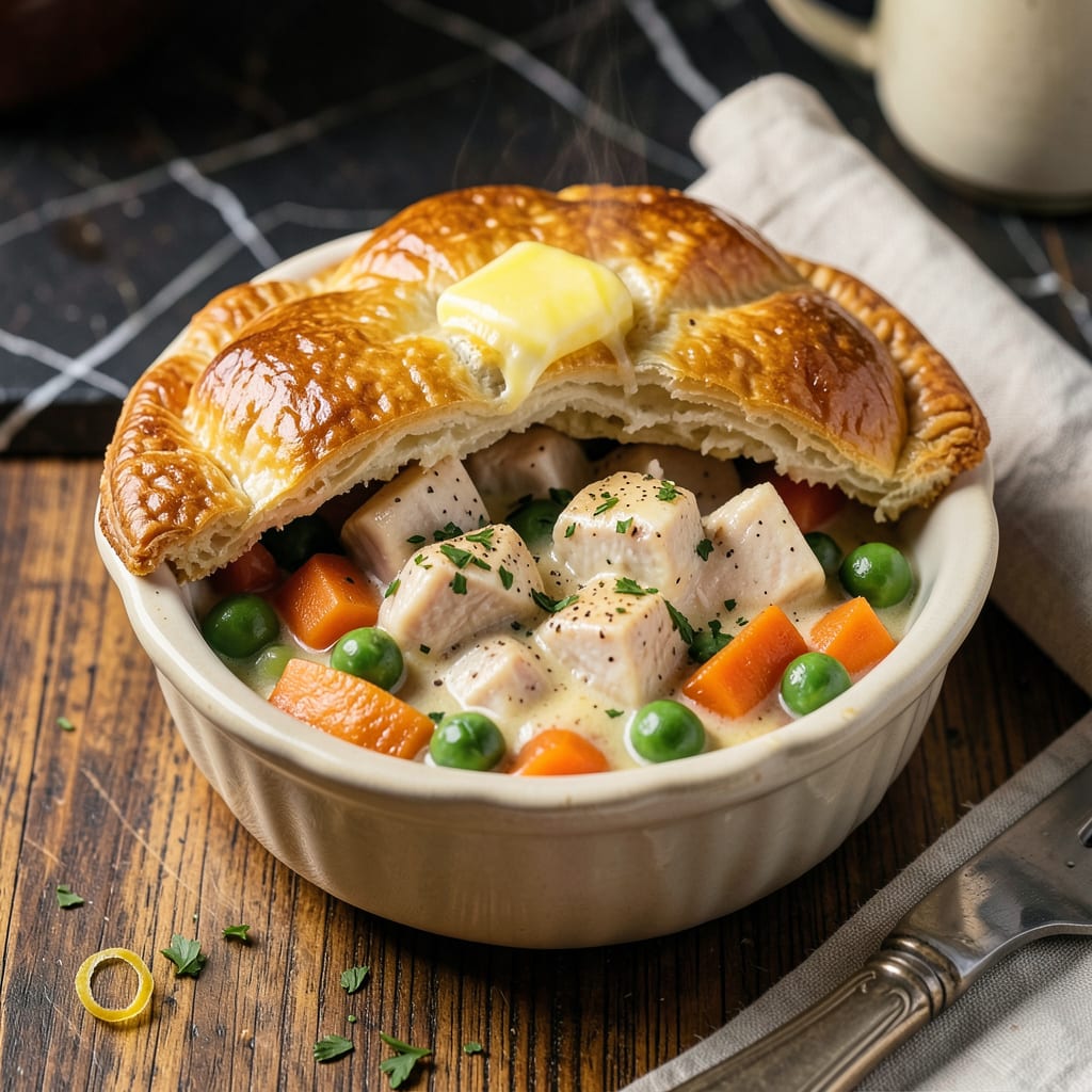 **Chicken Pot Pie Recipe for Small Crowds: Flaky Crust and Creamy Filling** example with annotations