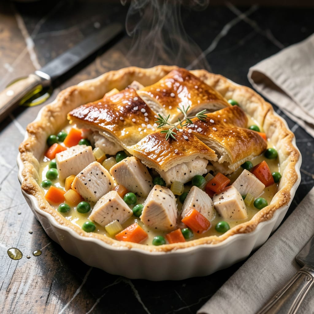 Complete Chicken Pot Pie Recipe IV: Flaky Crust Over Hearty Chicken and Veggies overview image