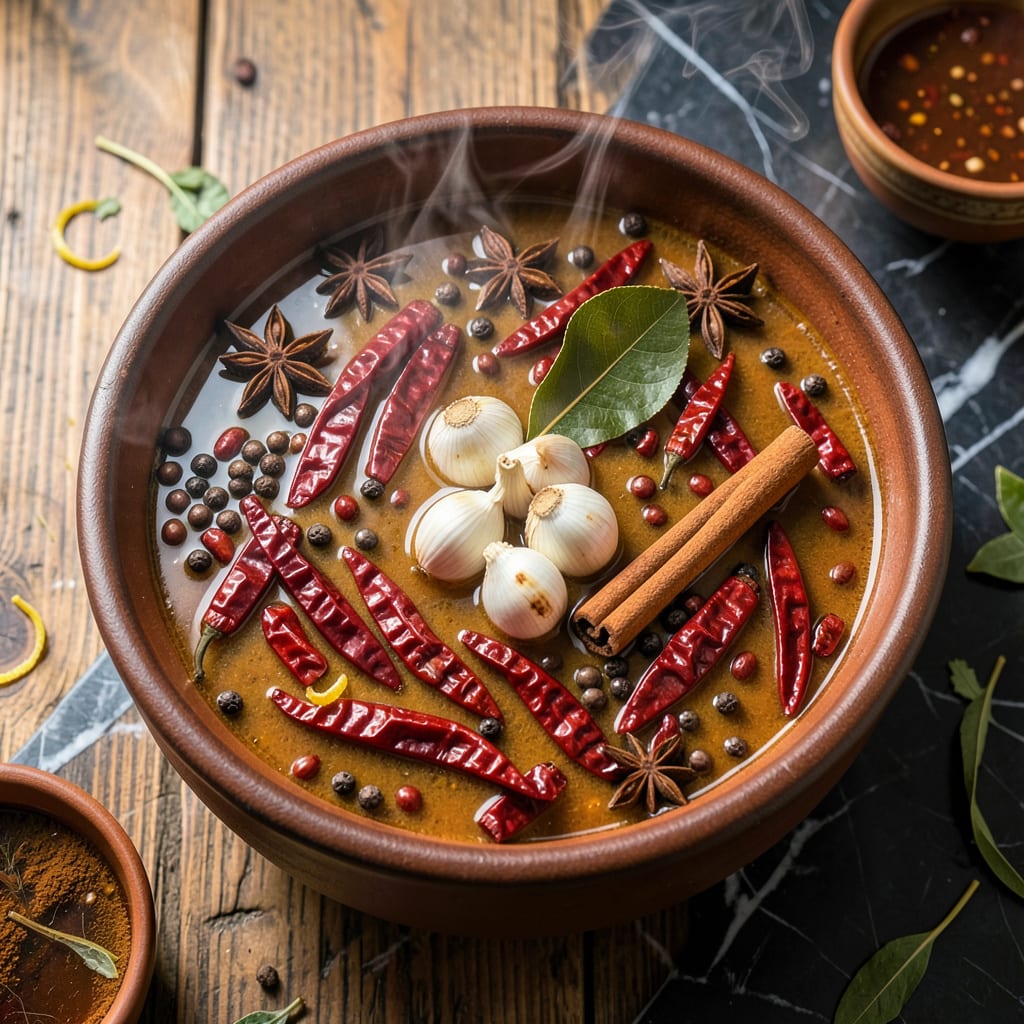 Chili Hot Pot Recipe: Spicy Broth With Customizable Toppings example with annotations