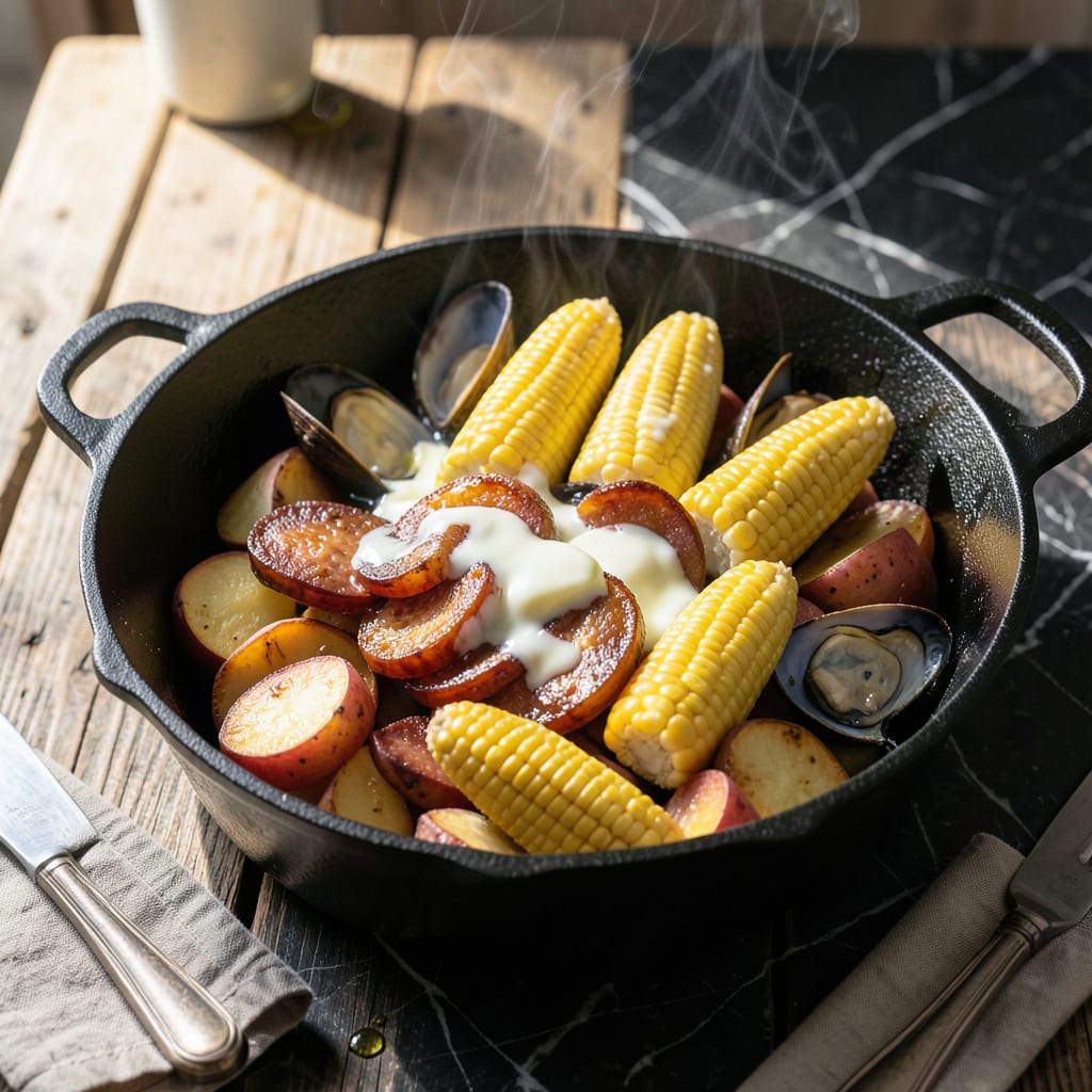 Clam Bake Pot Recipe: New England Style Seafood Feast in One Pot example with annotations