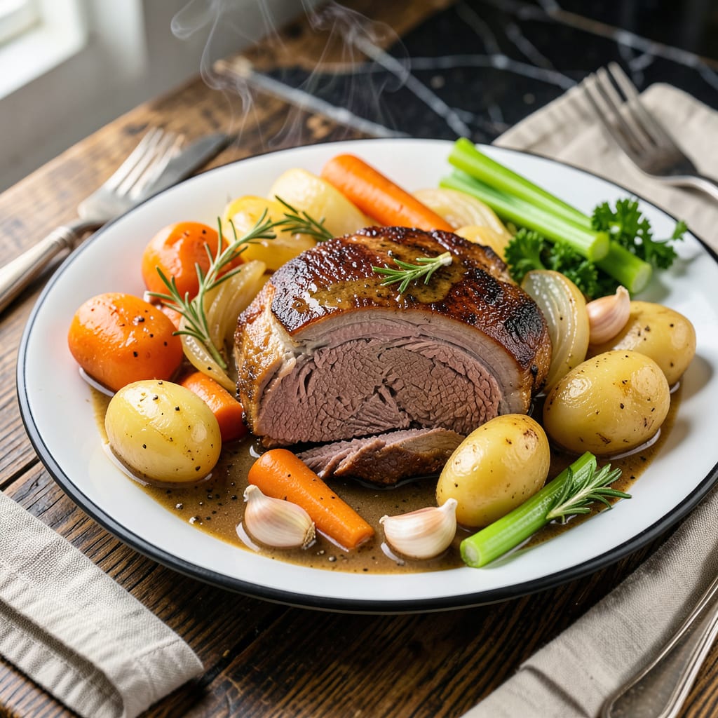 classic pot roast crock pot recipe illustration with key details