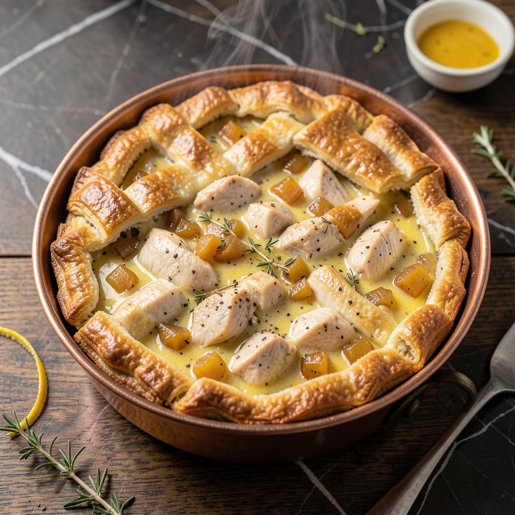 Visual representation of copper pot chicken pot pie recipe