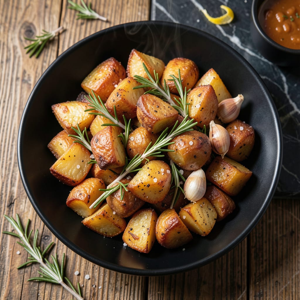 crispy duck fat potatoes recipe illustration with key details