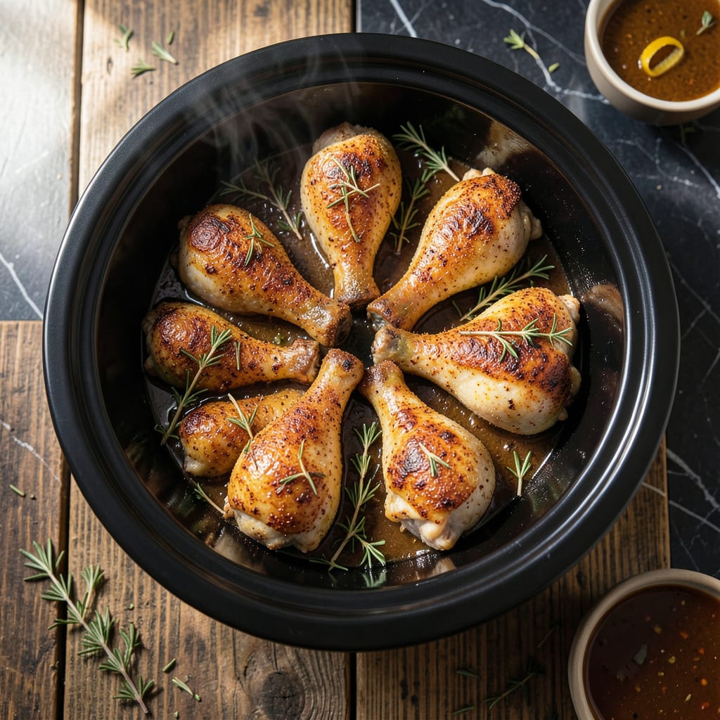 crock pot drumsticks recipe illustration with key details