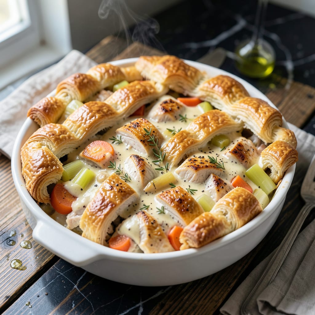 Visual representation of Crock Pot Recipe for Chicken Pot Pie: Flaky Crust With Creamy Herb Filling