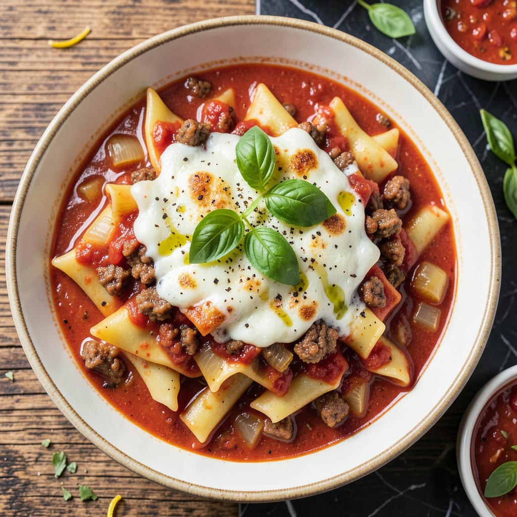 Crockpot Lasagna Soup Recipe: Hearty Noodles and Rich Tomato Broth example with annotations
