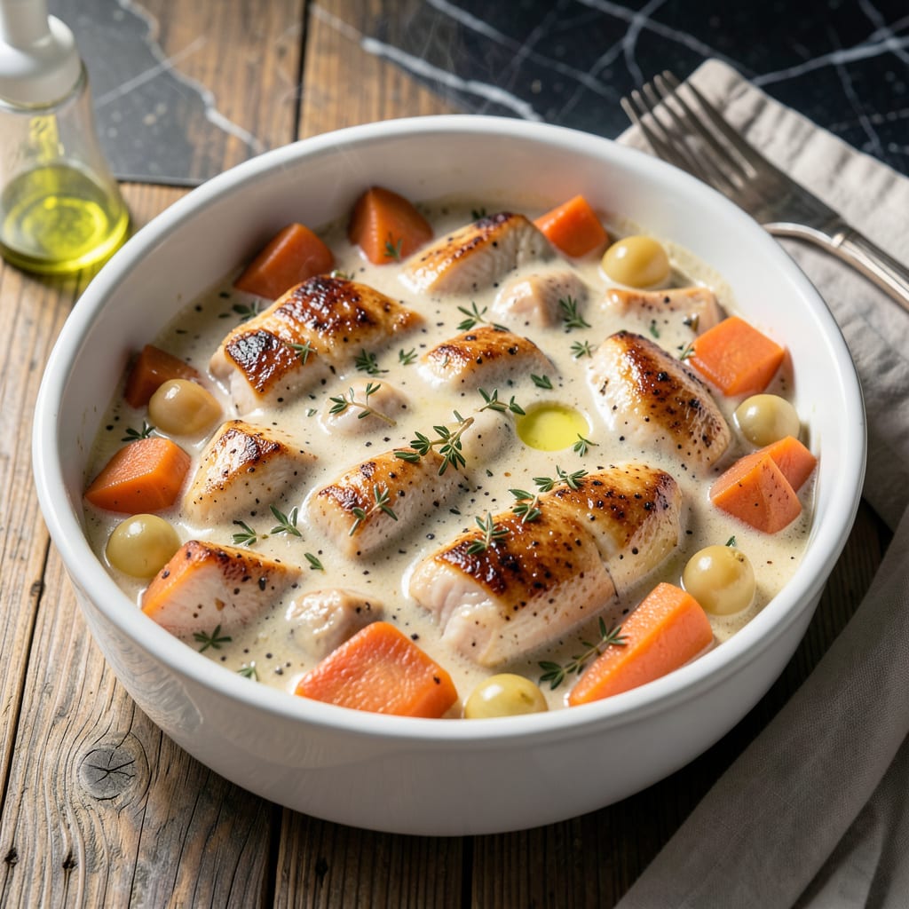 Crustless Pot Pie Recipe: Savory Cream Filling Without the Crust illustration with key details