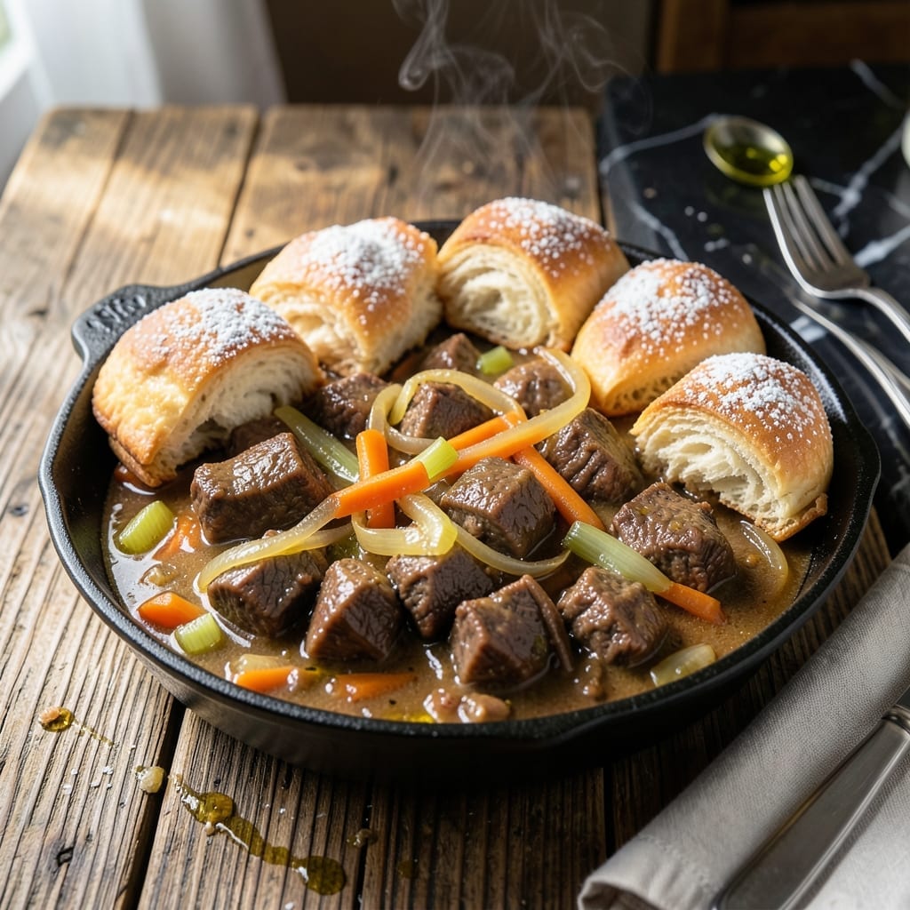 Beef Pot Pie Recipe With Biscuits: Flaky Topping Over Hearty Filling