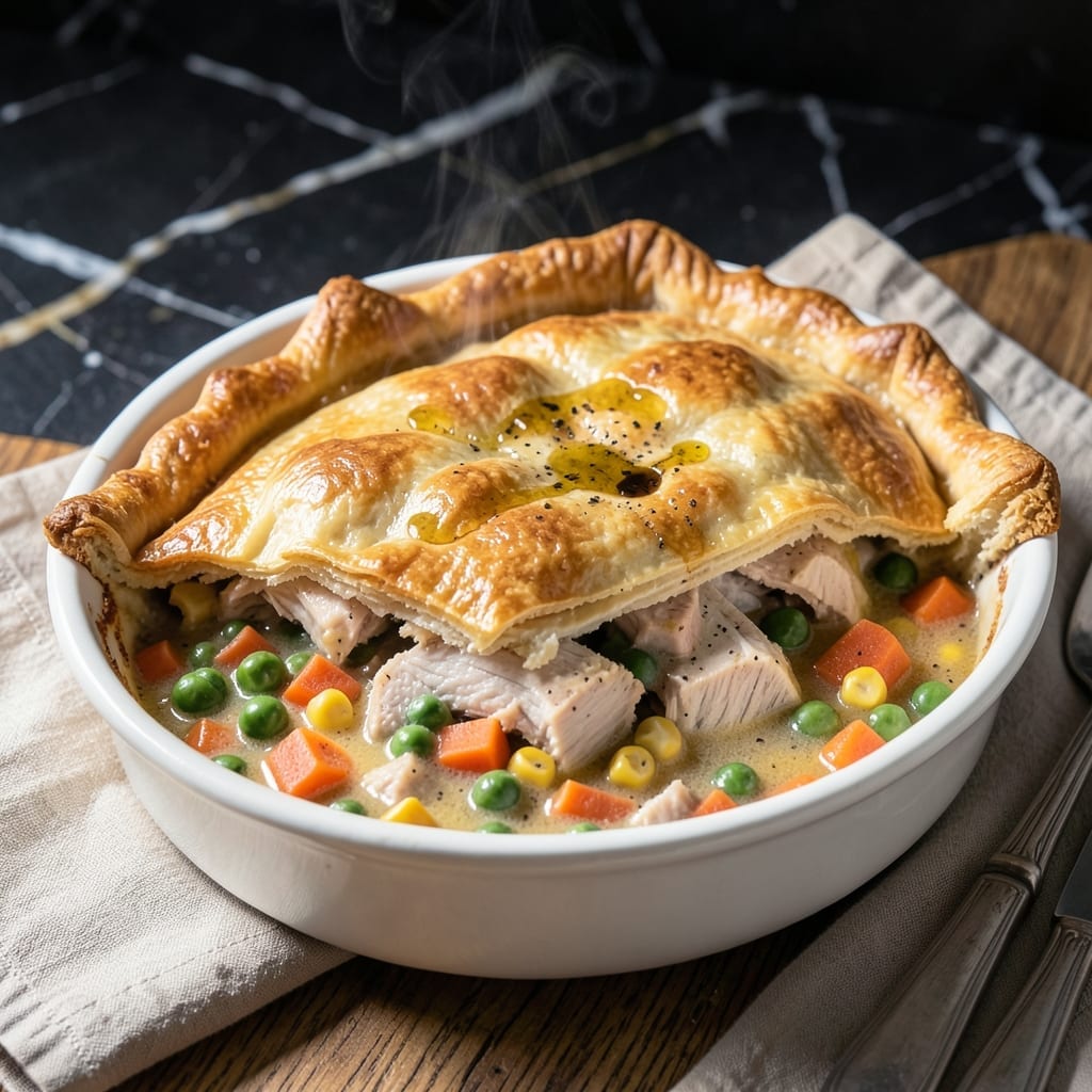 Pillsbury Recipe for Turkey Pot Pie: Buttery Crust Over Hearty Herb Filling Pillsbury Recipe for Turkey Pot Pie: Buttery Crust Over Hearty Herb Filling