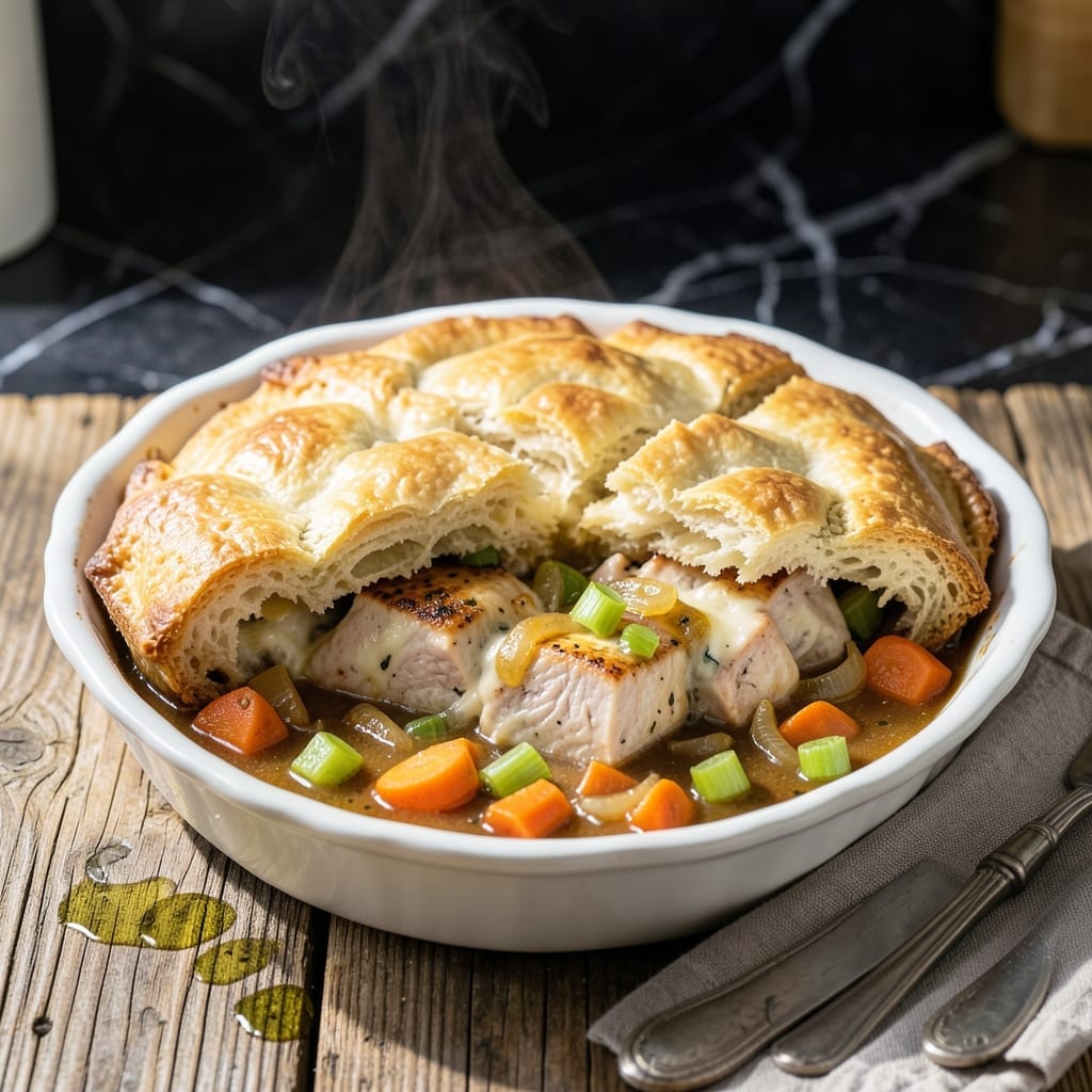 Old Fashioned Chicken Pot Pie Recipe With Biscuits: Buttery Topping Over Hearty Stew