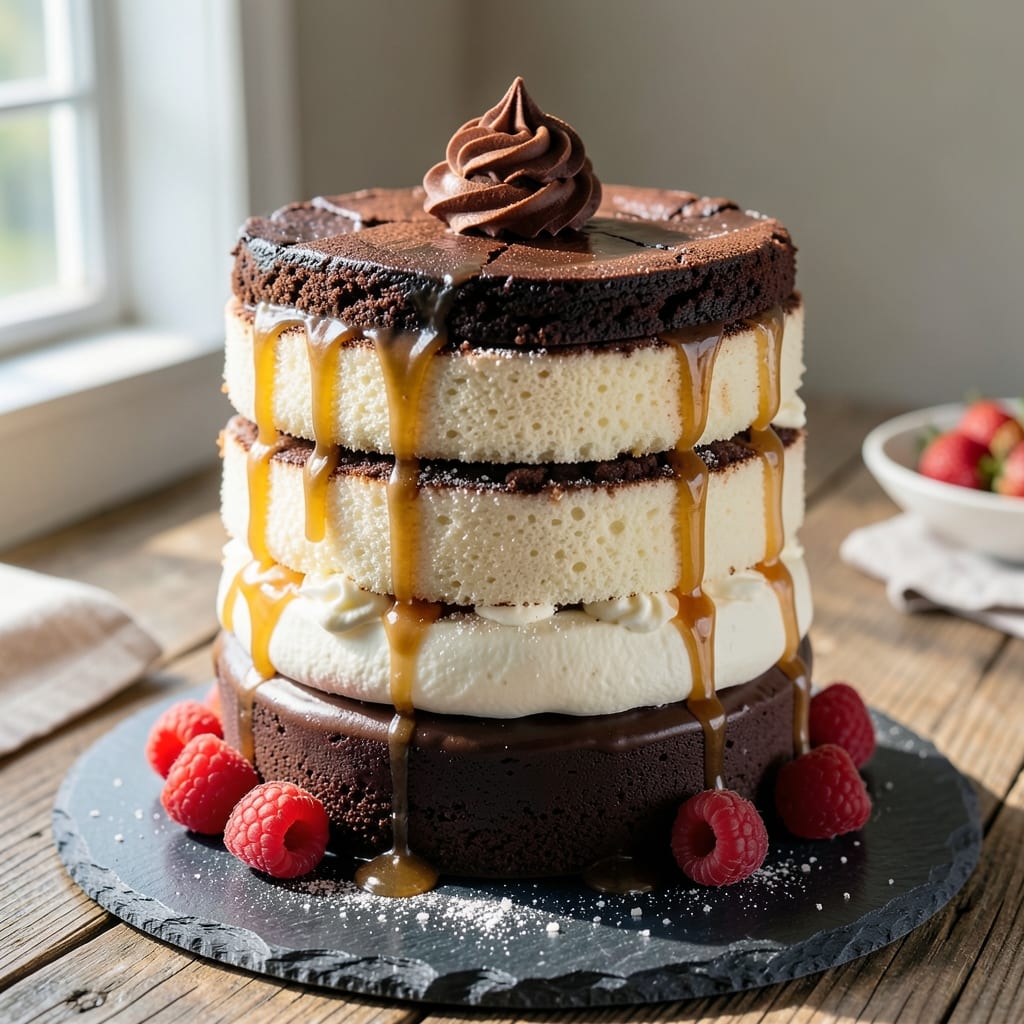 3 Layer Chocolate and Vanilla Cake Recipe: Vanilla Bean Swirls and Rich Ganache Drizzle 3 Layer Chocolate and Vanilla Cake Recipe: Vanilla Bean Swirls and Rich Ganache Drizzle