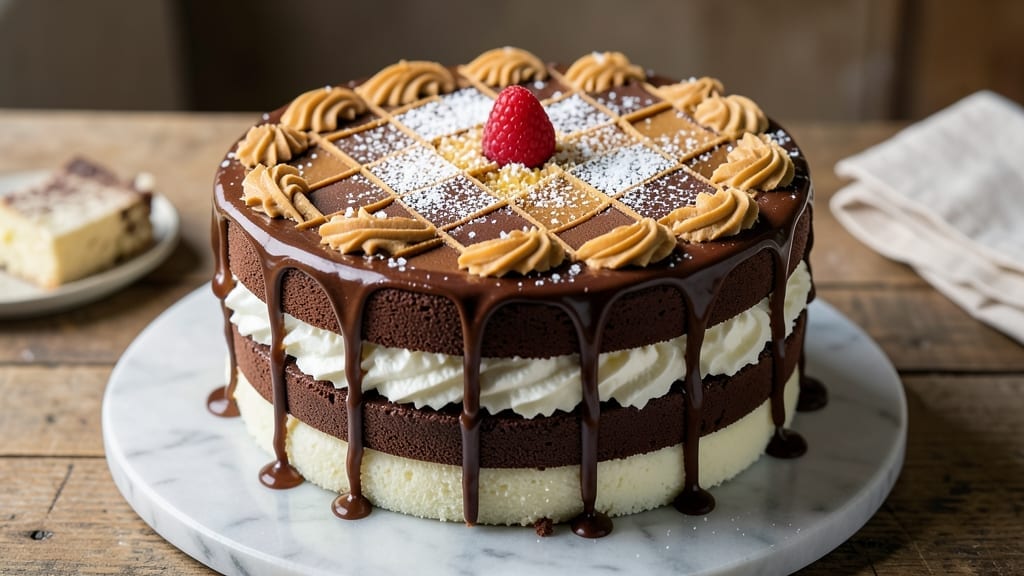 3 Layer Checkerboard Cake Recipe: Vanilla and Chocolate Swirls in One Pan