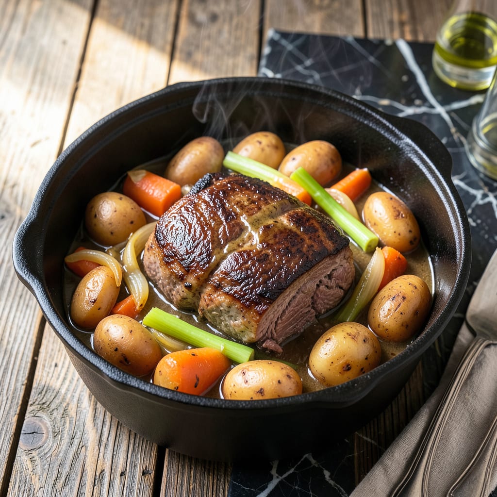 delicious pot roast recipe crock pot illustration with key details