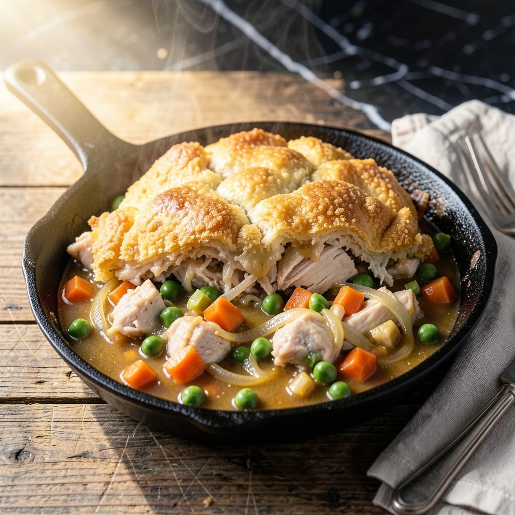 Baked Chicken Pot Pie Cobbler Recipe: Golden Biscuit Topping Over Creamy Filling